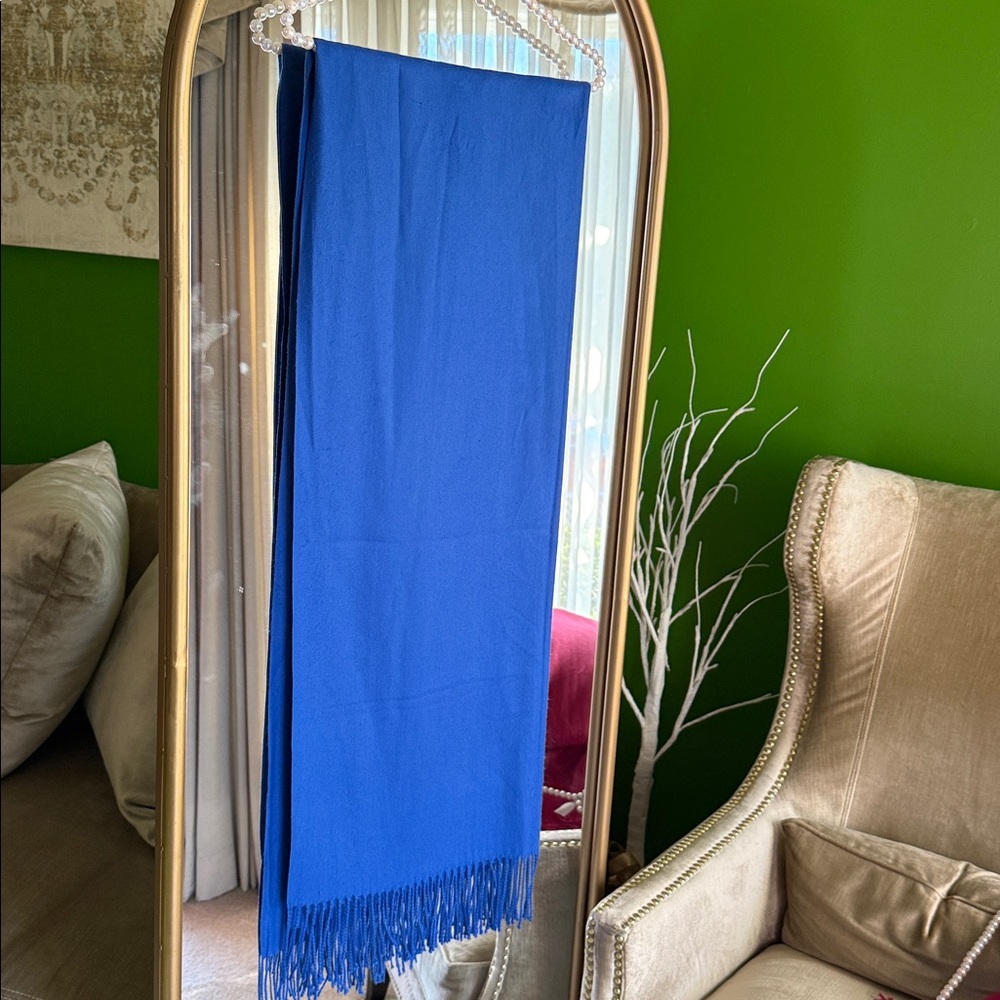 Vibrant Blue Fringed Cashmere Scarf